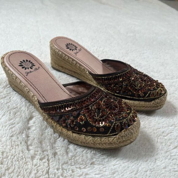 Vintage Y2K Yellow Box Beaded Sequin Kina Espadrilles Sandals - Picture 2 of 4